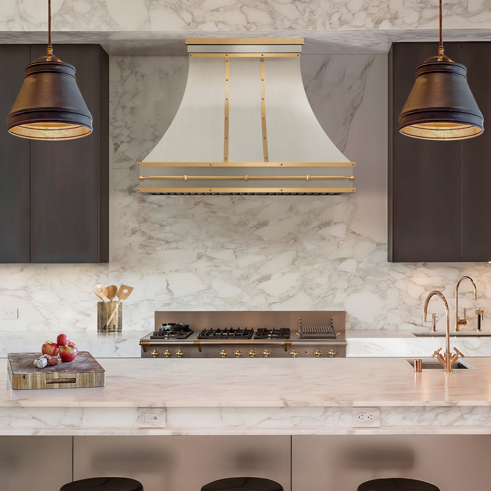 Fobest Stainless Steel Custom Range Hoods with Brass Accent FSS-536
