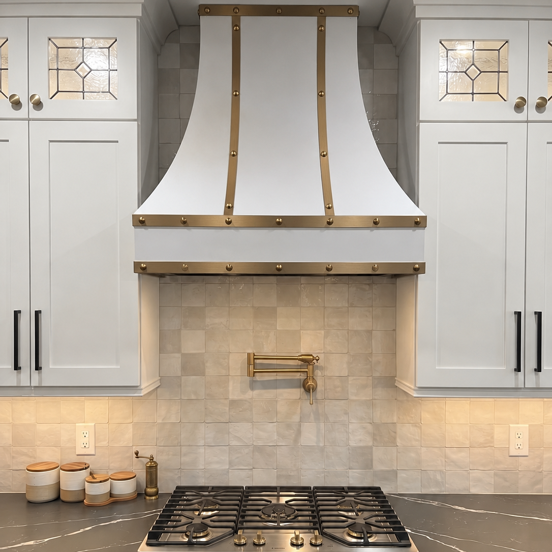 Fobest Stainless Steel Custom Range Hood with Brass Straps and Rivets FSS-327