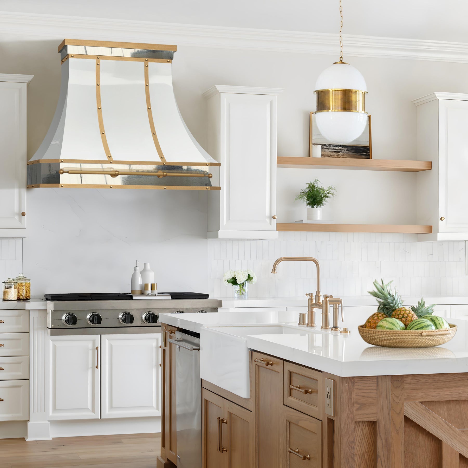 Fobest Stainless Steel Kitchen Range Hood with Brass Accents FSS-485