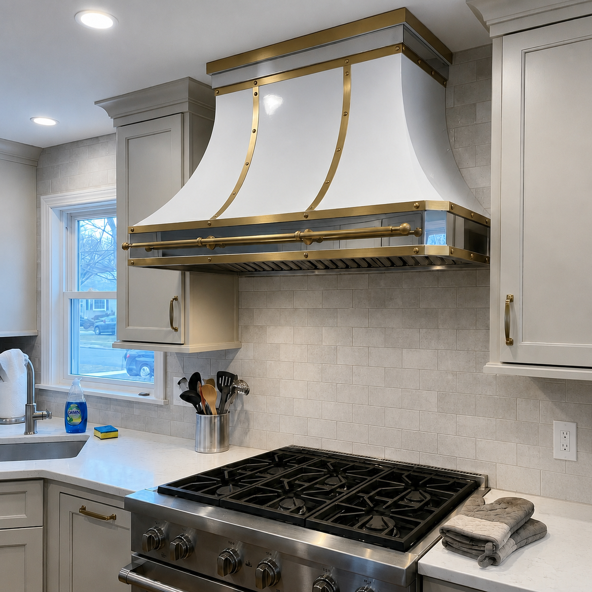 Fobest Stainless Steel Kitchen Range Hood with Brass Accents FSS-485