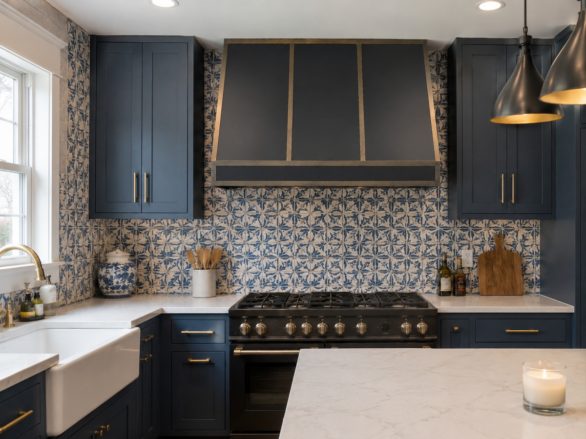 Fobest Stainless Steel Range Hood Black Finish with Antique Brass Straps FSS-322