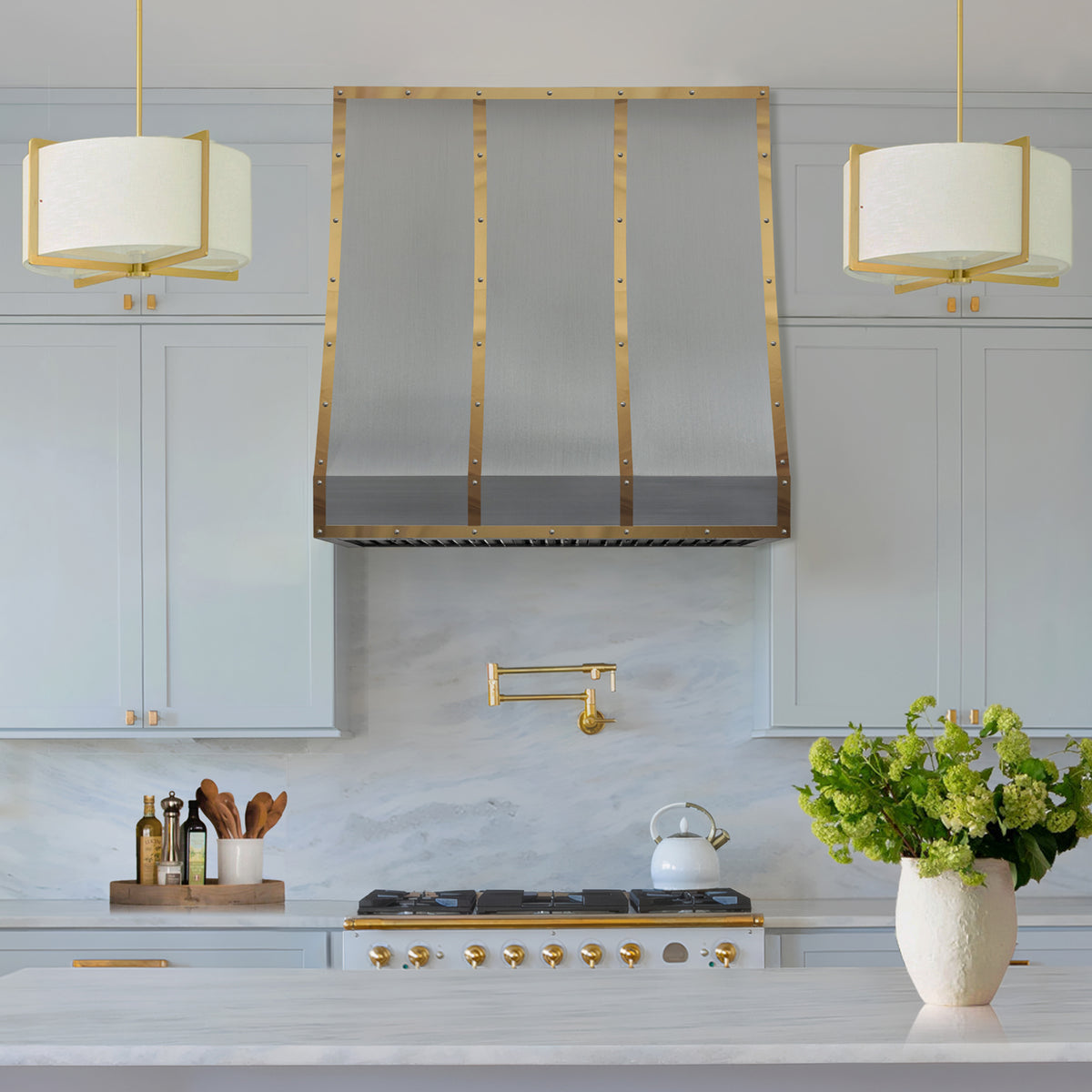 Fobest Stainless Steel Range Hoods with Polished Brass Trim FSS-486
