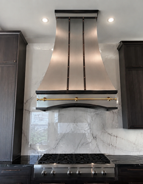Fobest Stainless Steel Range Hood with Antique Straps and Brass Rail FSS-394