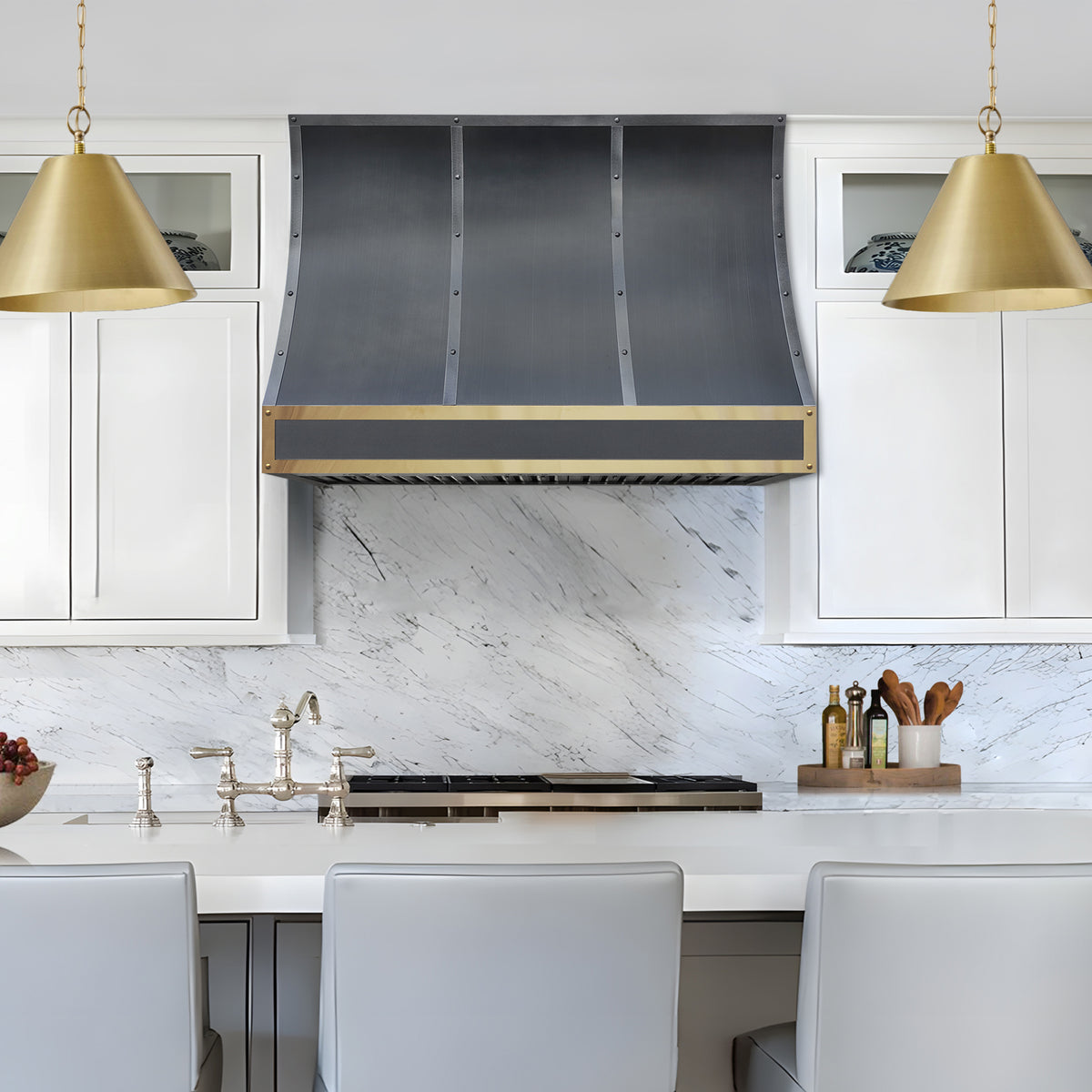 Fobest Stainless Steel Range Hood with Polished Brass Trim FSS-478