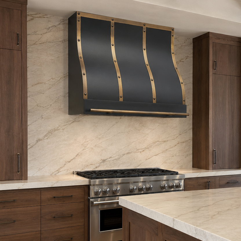 Fobest Stainless Steel Stove Hood with Aged Brass Trims FSS-204