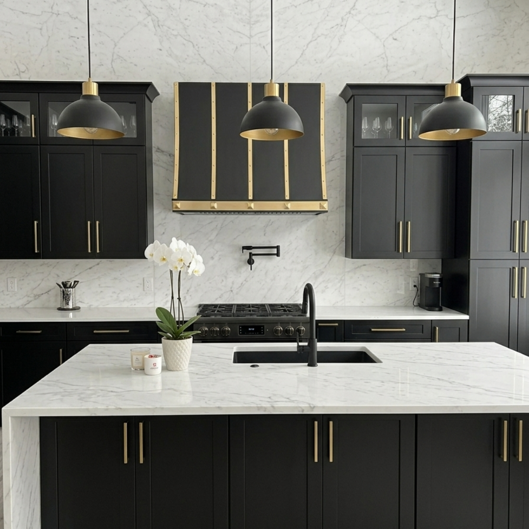 Fobest Stainless Steel Stove Hood with Brushed Brass Straps FSS-344