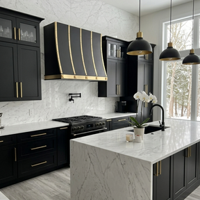 Fobest Stainless Steel Stove Hood with Brushed Brass Straps FSS-344