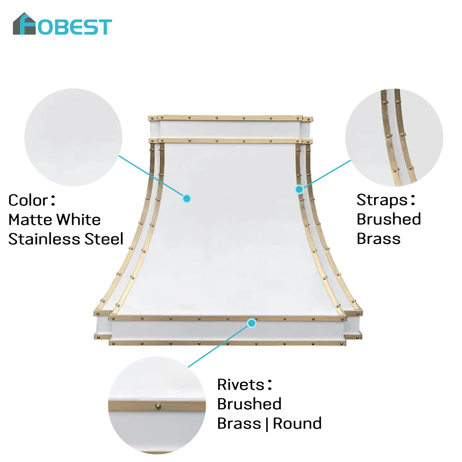 Fobest Stainless Steel White Range Hood with Gold Accents FSS-201