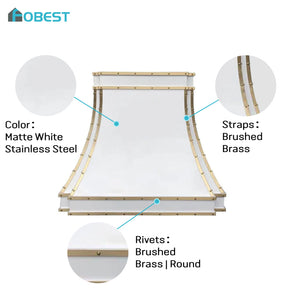 Fobest Stainless Steel White Range Hood with Gold Accents FSS-201