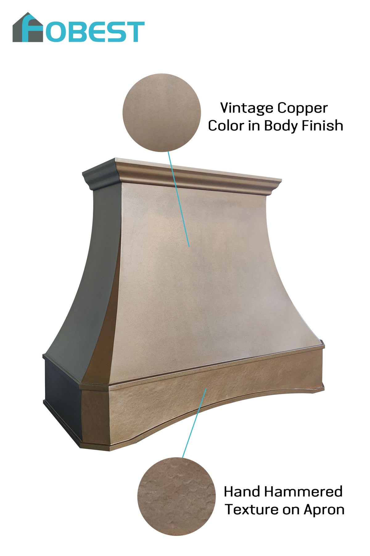 Fobest Texas Handcrafted Copper Custom Range Hood with Hammered Apron FCP-321