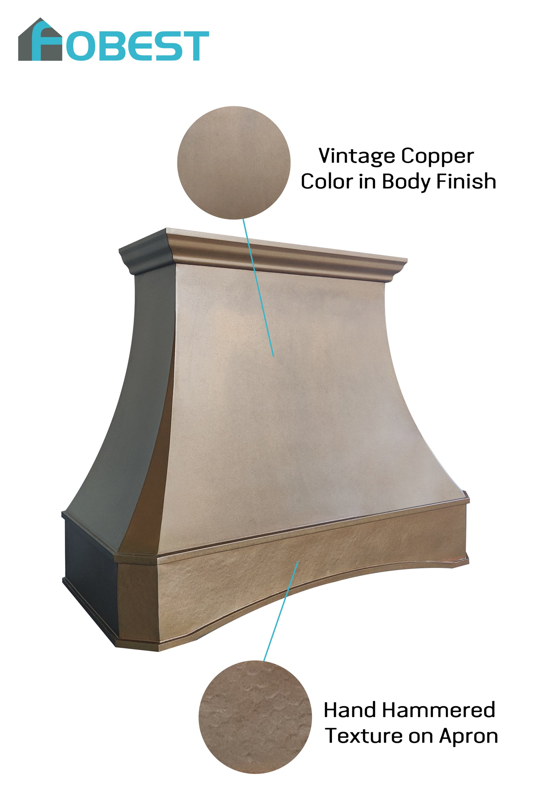 Fobest Texas Handcrafted Copper Custom Range Hood with Hammered Apron FCP-321