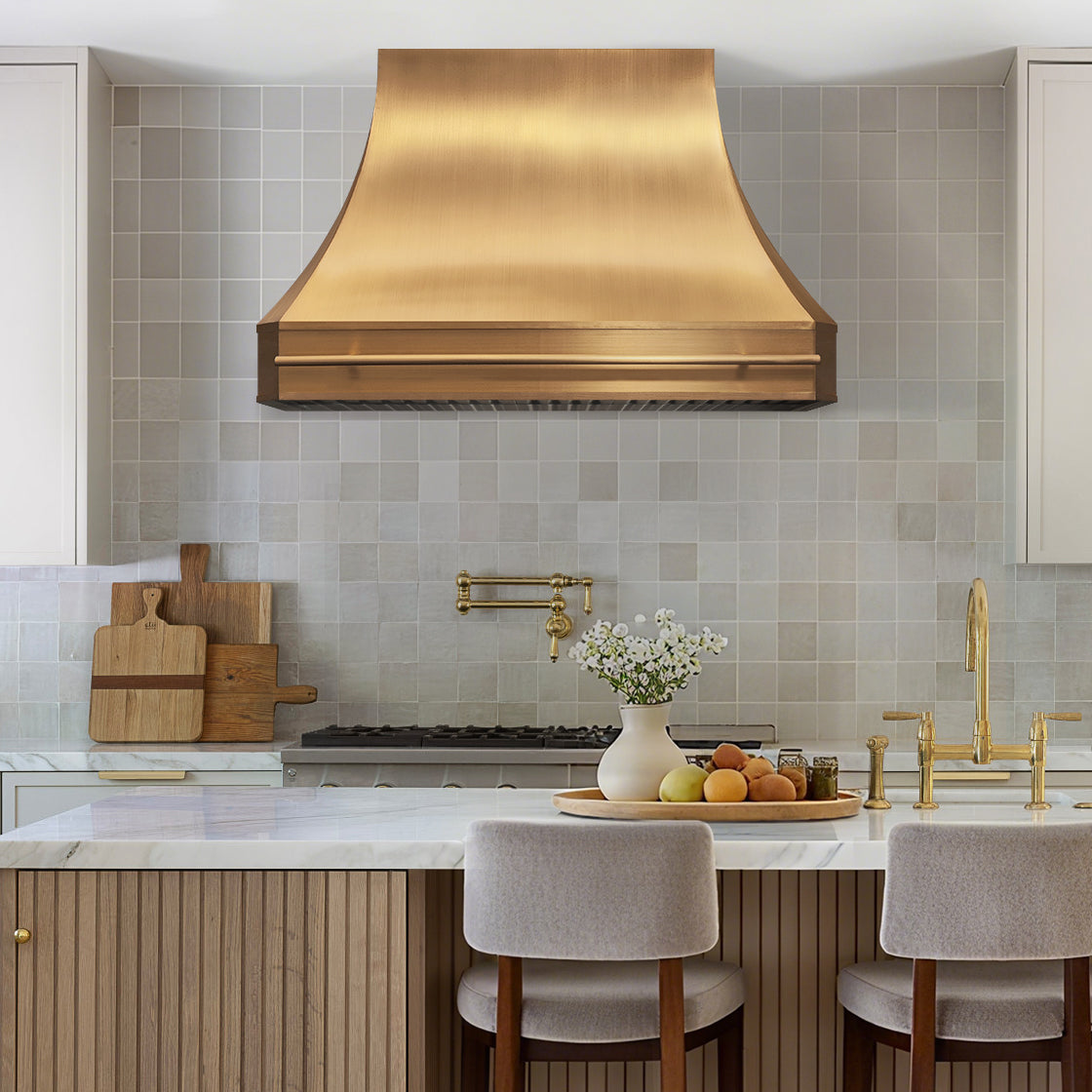 Fobest Tuscan Custom Brass Range Hood with Brass Pot rail FSS-209