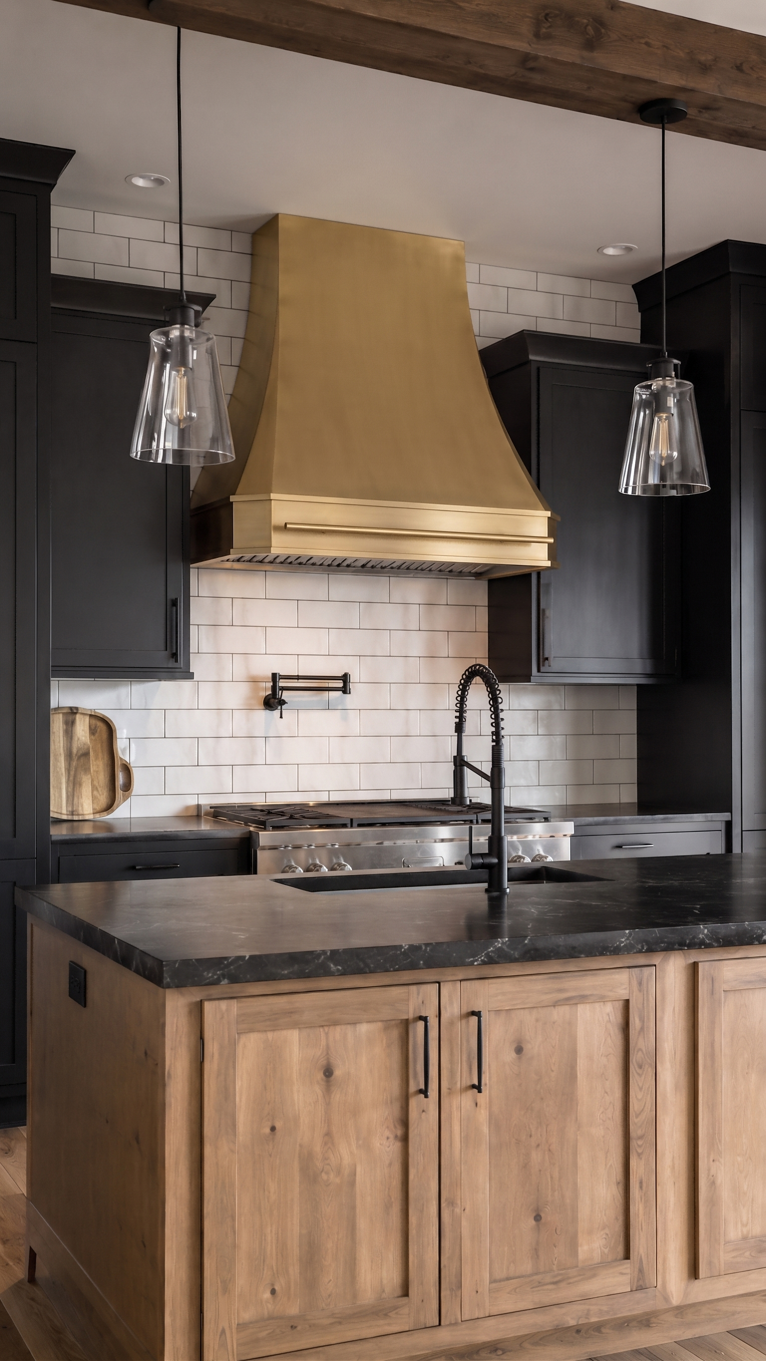 Fobest Tuscan Custom Brass Range Hood with Brass Pot rail FSS-209