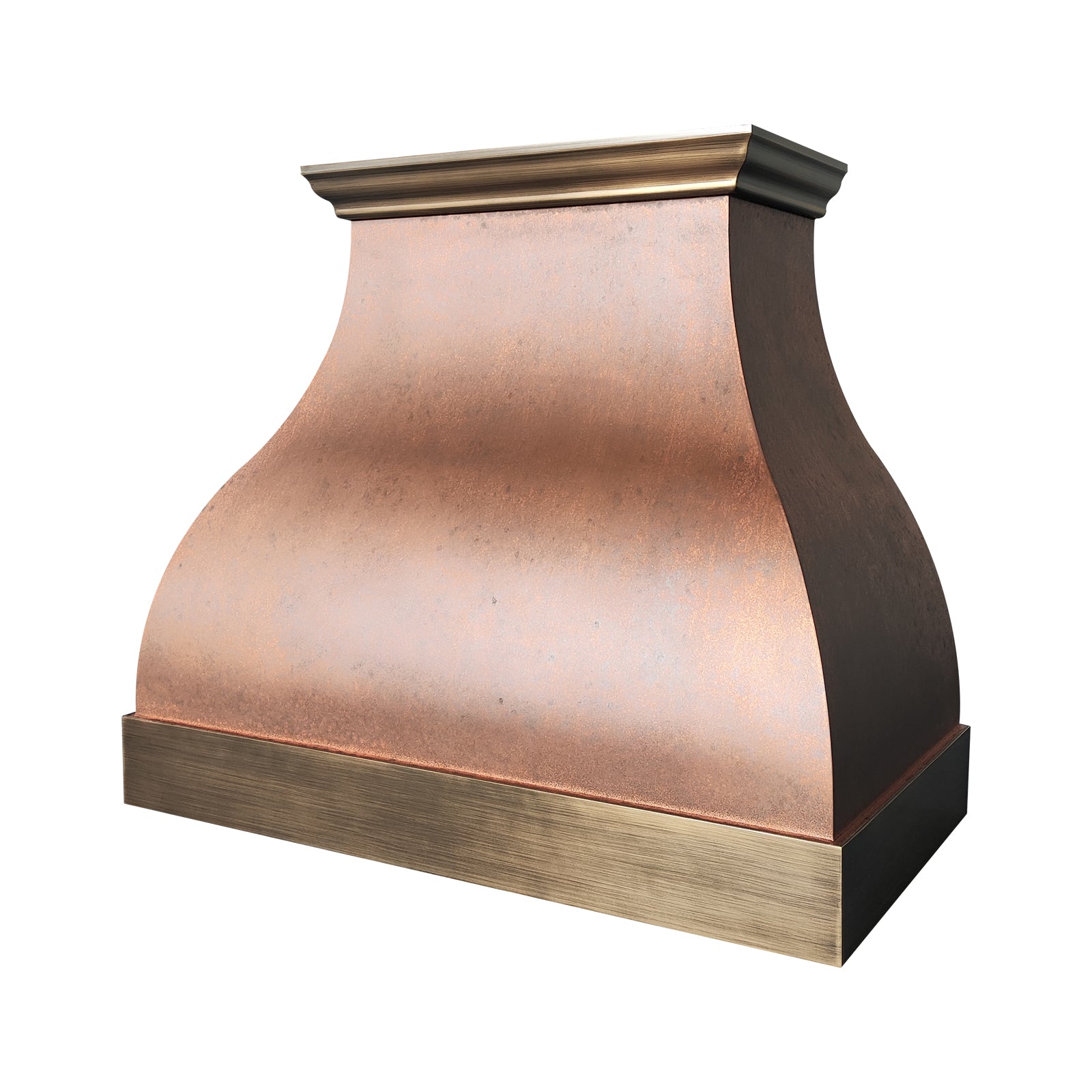 Fobest Vintage Copper Custom Range Hood with Aged Brass Accents for Modern Rustic Kitchens FCP-335
