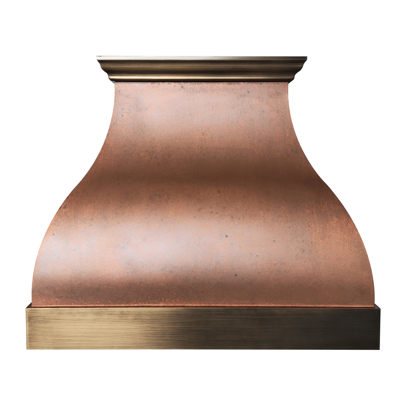 Fobest Vintage Copper Custom Range Hood with Aged Brass Accents for Modern Rustic Kitchens FCP-335