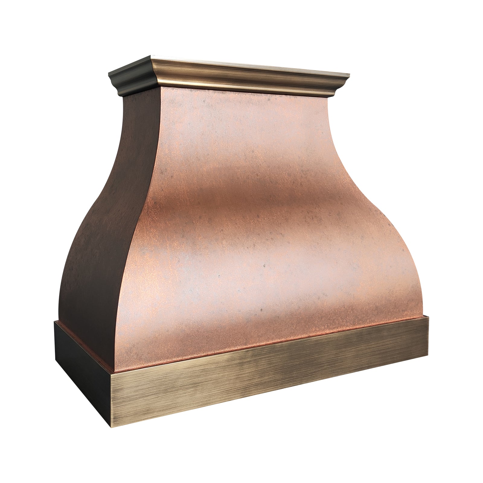 Fobest Vintage Copper Custom Range Hood with Aged Brass Accents for Modern Rustic Kitchens FCP-335