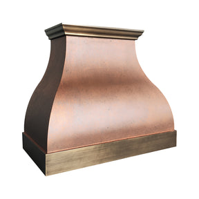 Fobest Vintage Copper Custom Range Hood with Aged Brass Accents for Modern Rustic Kitchens FCP-335