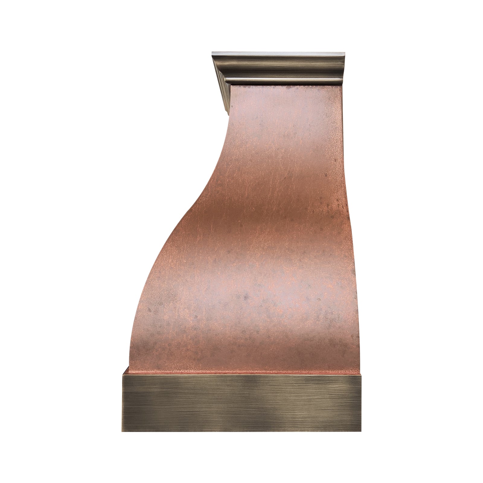 Fobest Vintage Copper Custom Range Hood with Aged Brass Accents for Modern Rustic Kitchens FCP-335