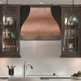 Fobest Vintage Copper Custom Range Hood with Aged Brass Accents for Modern Rustic Kitchens FCP-335
