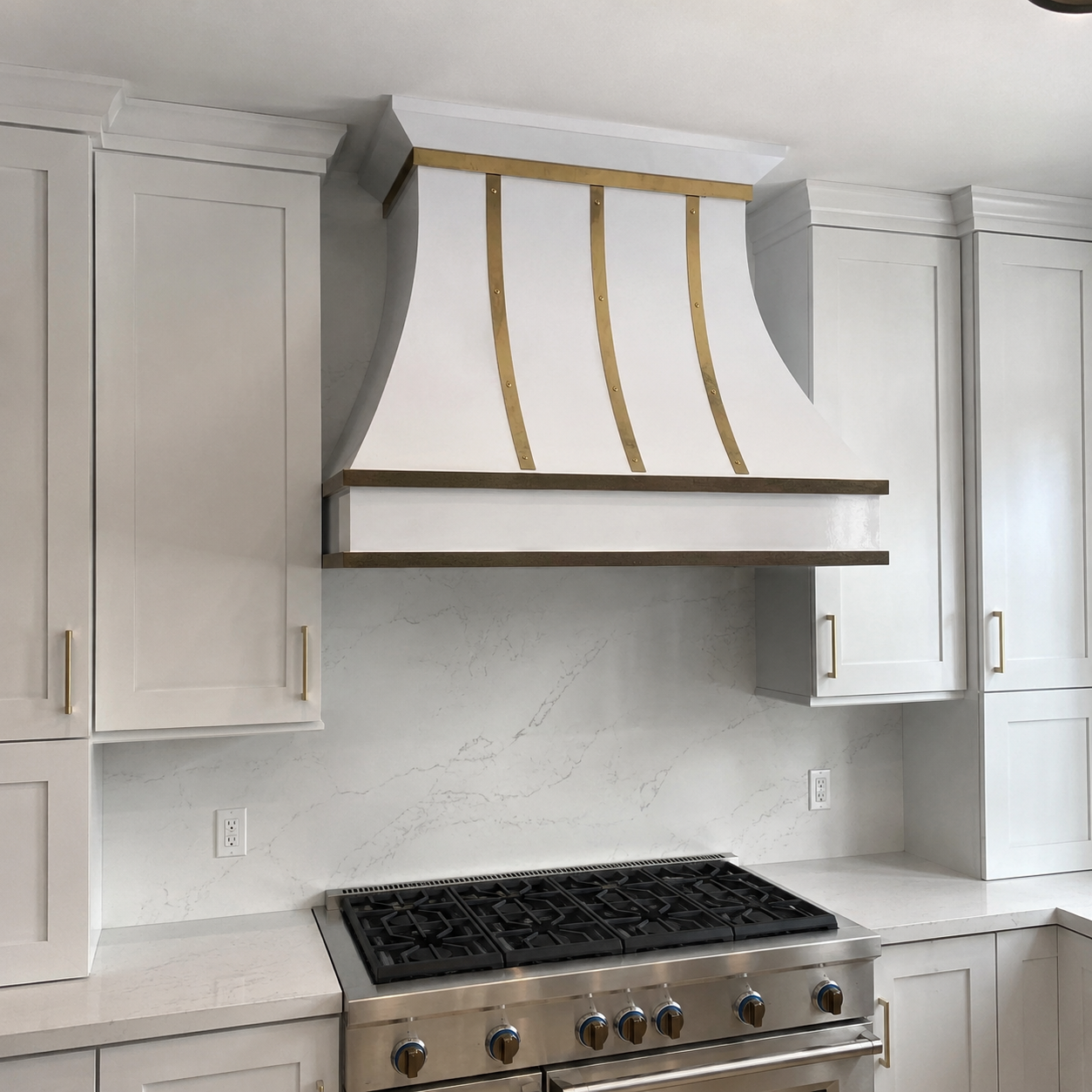 Fobest White Custom Vent Hood Stainless Steel with Brass Strap FSS-443