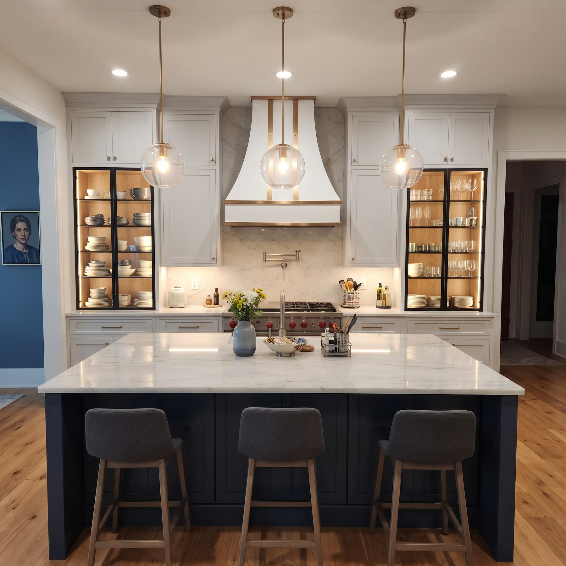 Fobest White Stainless Steel Range Hood with Brass Trim Accents FSS-398