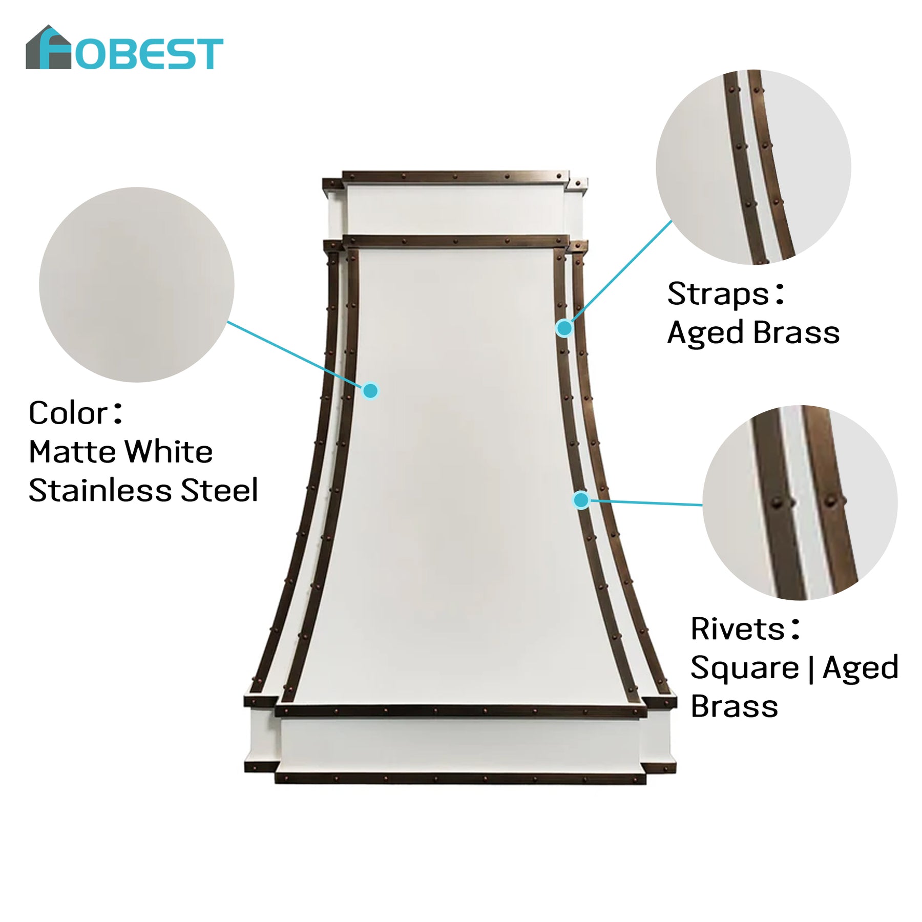 Fobest White Stainless Steel Range Hood with Copper Trims FSS-166