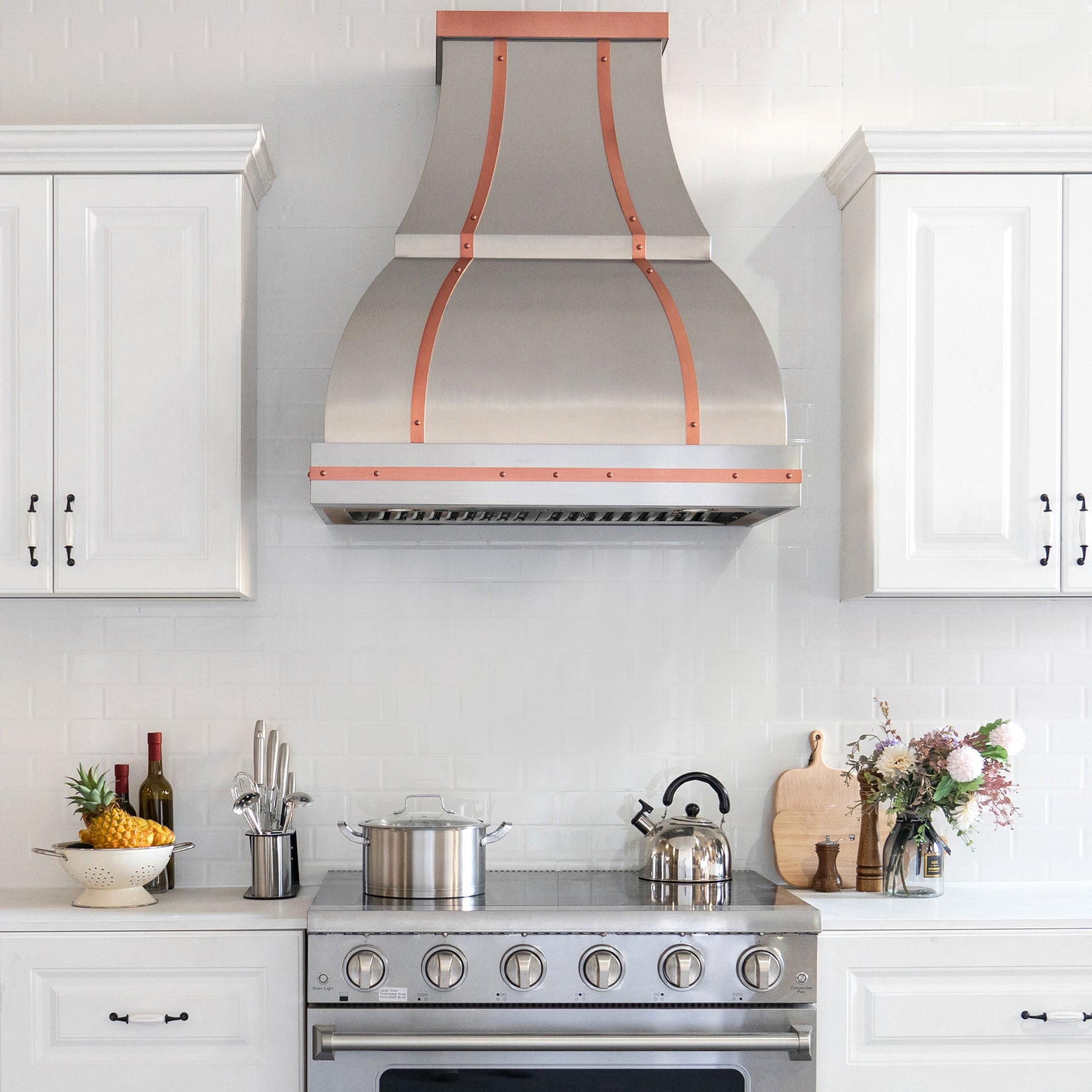 Fobest Custom stainless steel range hood with natural copper straps