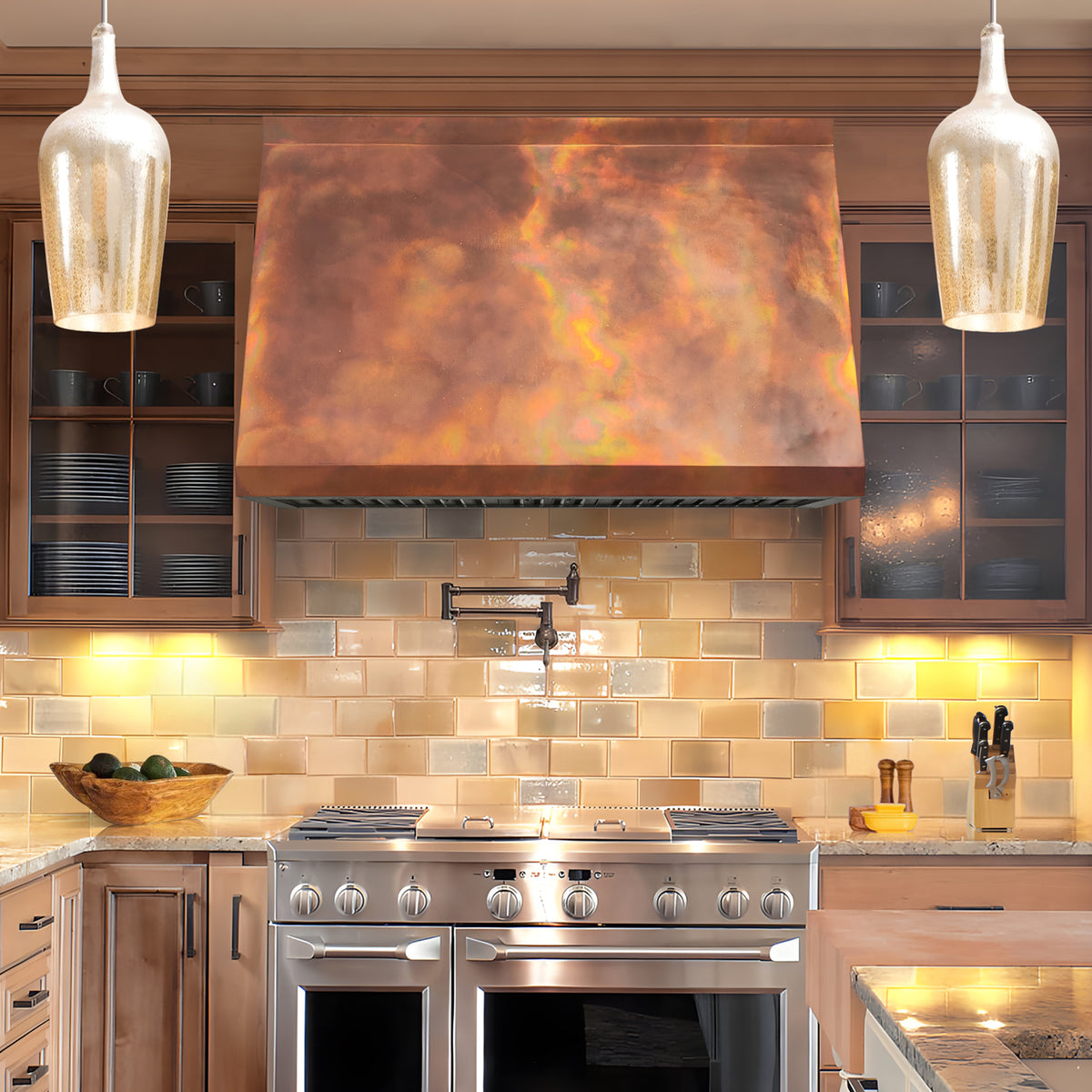 Fobest Hand-Hammered Fire Copper Range Hood for Artisan Luxury Kitchen FCP-313