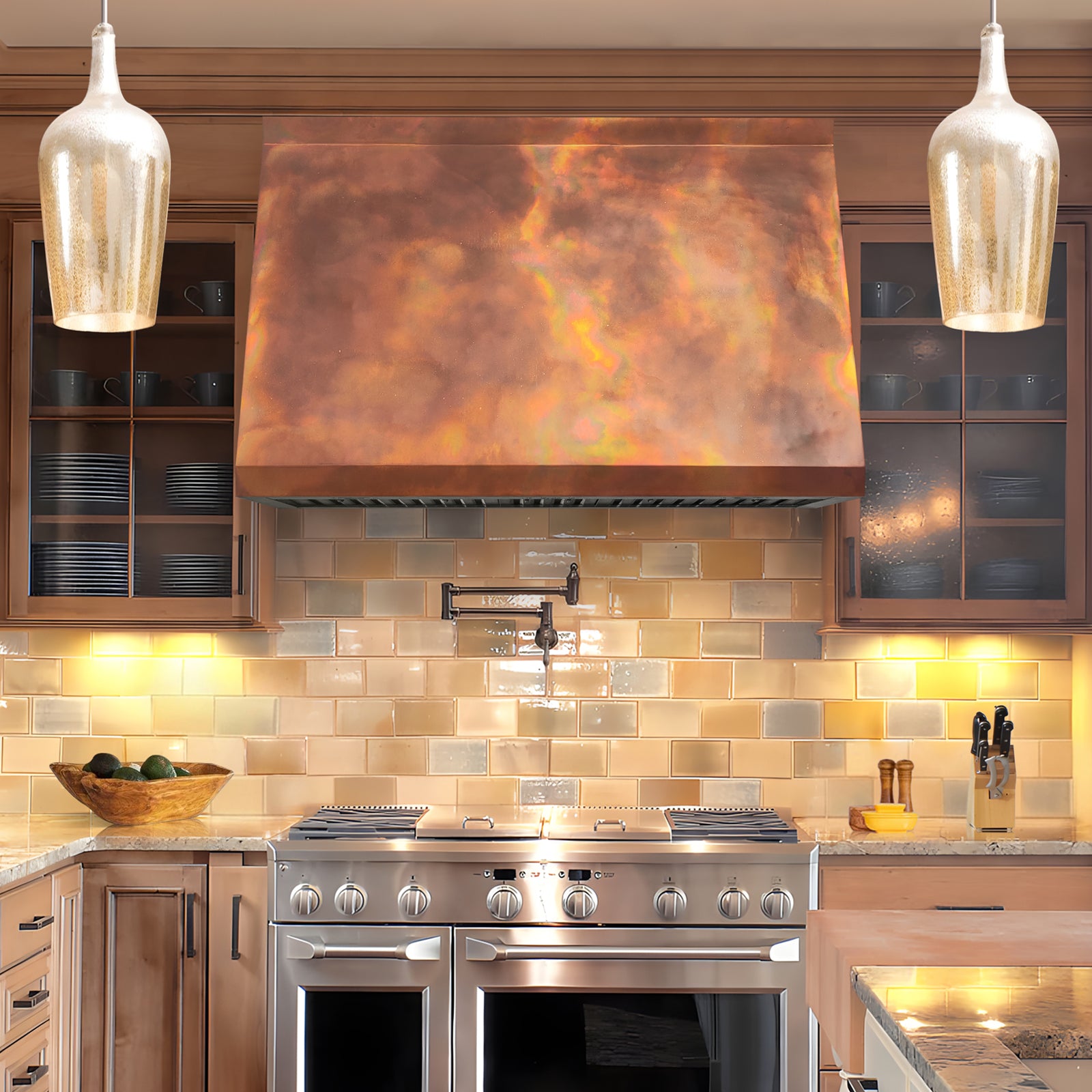 Fobest Hand-Hammered Fire Copper Range Hood for Artisan Luxury Kitchen FCP-313
