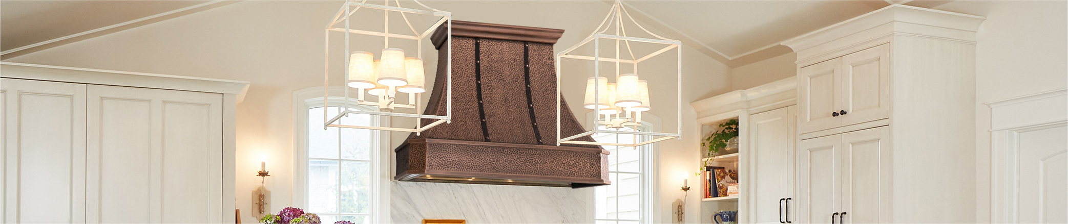 Fobest custom copper range hood with two straps and rivets