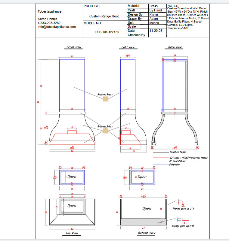 Fobest Custom Range Hood – Hood Extension Custom Link for Hugo