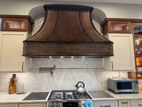 Fobest Curved Copper Range Hood with Hammered Apron Detail FCP-252