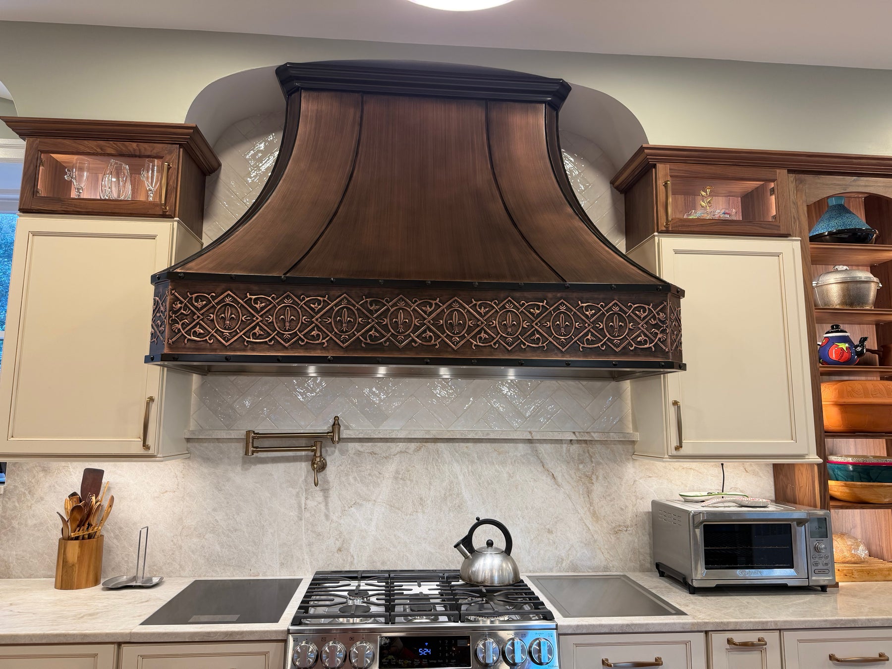 Fobest Curved Copper Range Hood with Hammered Apron Detail FCP-252