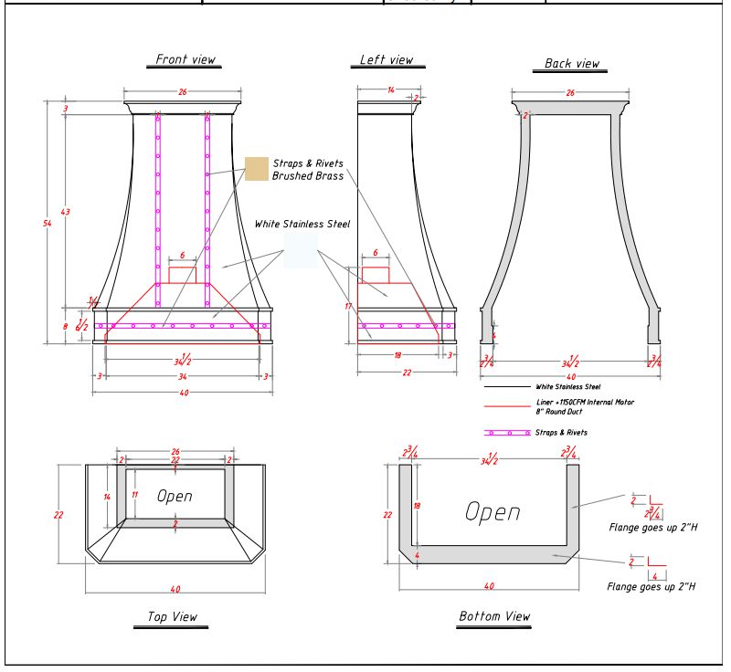 Backdraft Slot Hood Example Fobest Custom Stainless Steel Range Hood- Custom Link for Beth