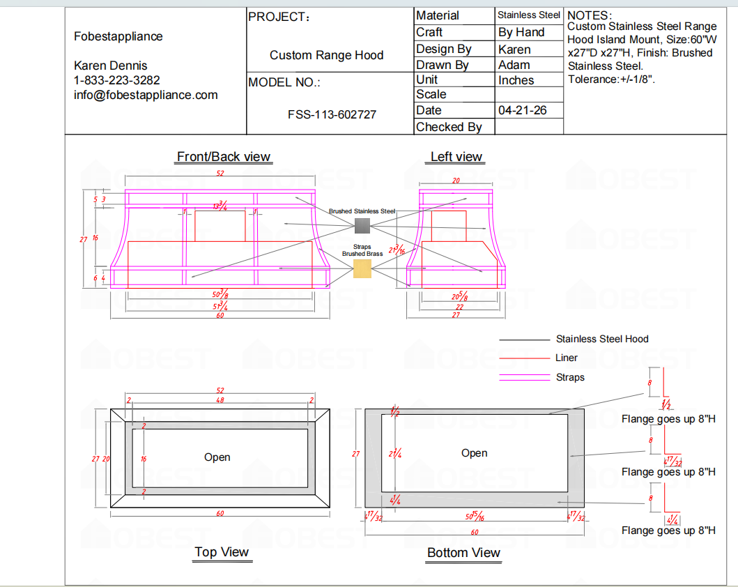 Fobest Custom Range Hood-Custom Link for Dana