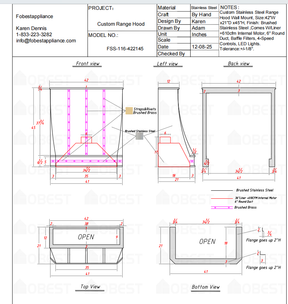 Fobest Custom Metal Range Hood FSS-116 Custom Link for Jennifer