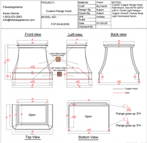 Fobest Custom Range Hood-FCP-69 Copper Metal Range Hood Custom Link for Sydney 