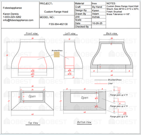Fobest Custom Metal Range Hood FSS-364 - Custom Link for Heather 