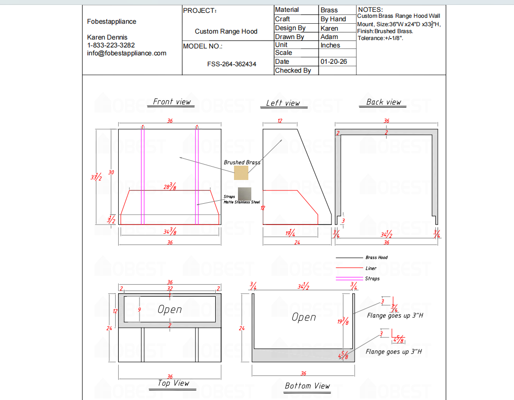FOBEST Custom Range Hood FSS-264 Custom Link for Savannah