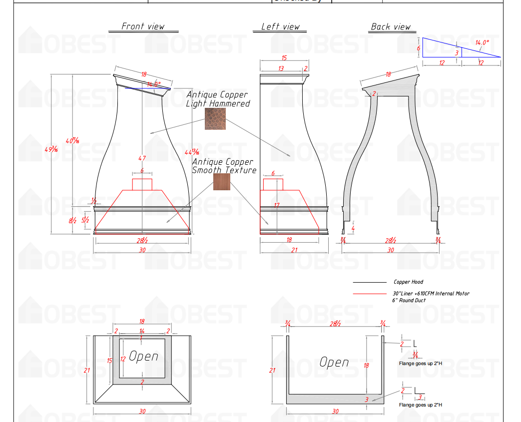 Fobest Custom Metal Range Hood FCP-29-50% Deposit Custom Link for Ally