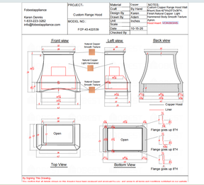 Fobest Custom Range Hood-FCP-43 Copper Metal Range Hood Custom Link for Ryan