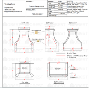 Fobest Custom Metal Range Hood FSS-451 - Custom Link for Gayle DeCola