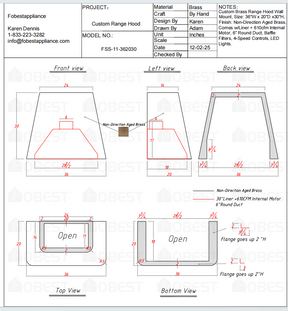 Fobest Custom Metal Range Hood FSS-11 Custom Link for Emily Prince