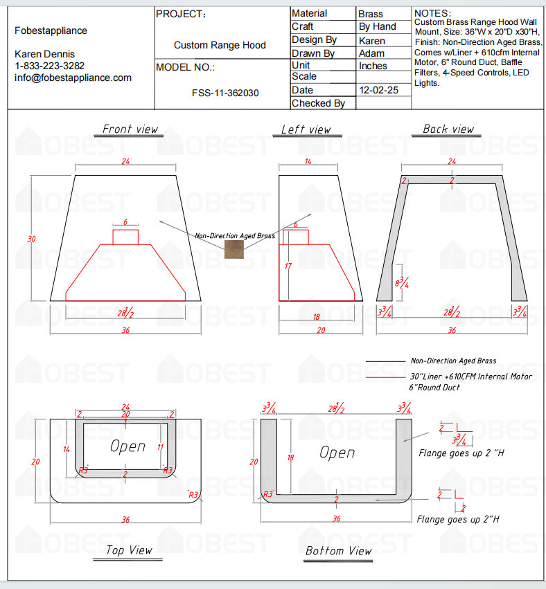 Fobest Custom Metal Range Hood FSS-11 Custom Link for Emily Prince