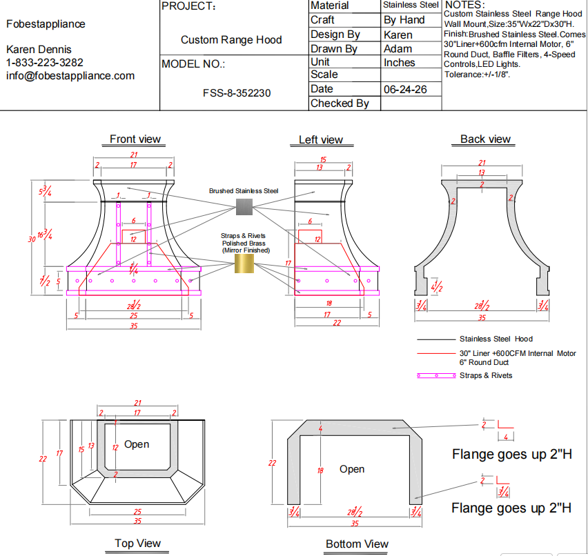 Fobest Custom Range Hood-Custom Link for Barbara