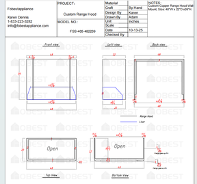 Fobest Custom Metal Range Hood FSS-405 - Custom Link for Maleah Schilling