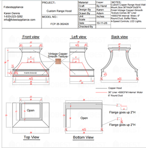 Fobest Custom Range Hood-FCP-35 Copper Metal Range Hood Custom Link for Joshua