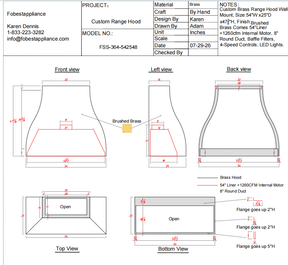 Fobest Custom Range Hood- FSS-364 Brass Range Hood  Metal Range Hood Custom Link for Joe