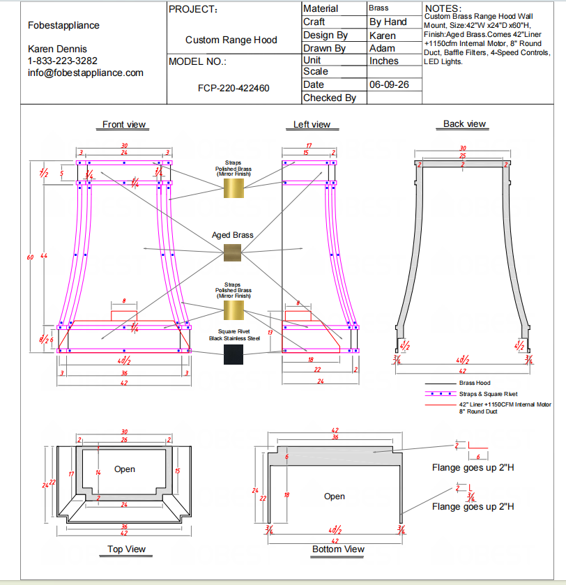 Fobest Custom Range Hood-FSS-616&FCP-220 Metal Range Hood Custom Link for Tom