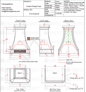 Fobest Custom Metal Range Hood FCP-6-50% Deposit Custom Link for Mike Tetrault